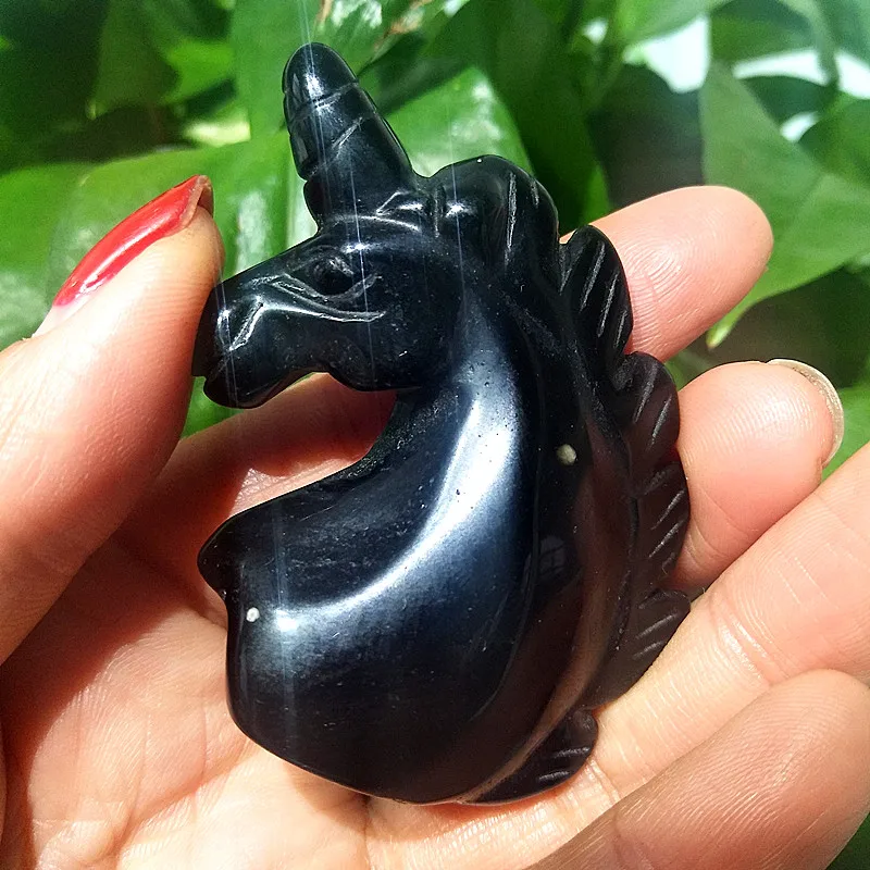 

Natural stone Obsidian unicorn carving mage chakra Spiritual Energy Meditation repair Reiki Healing Crystal wealth healing