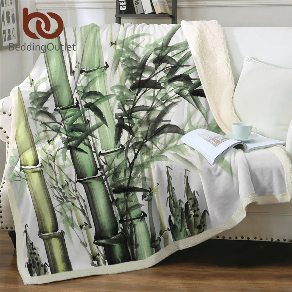 Постельное белье зеленое бамбуковое покрывало для кровати с листьями растений