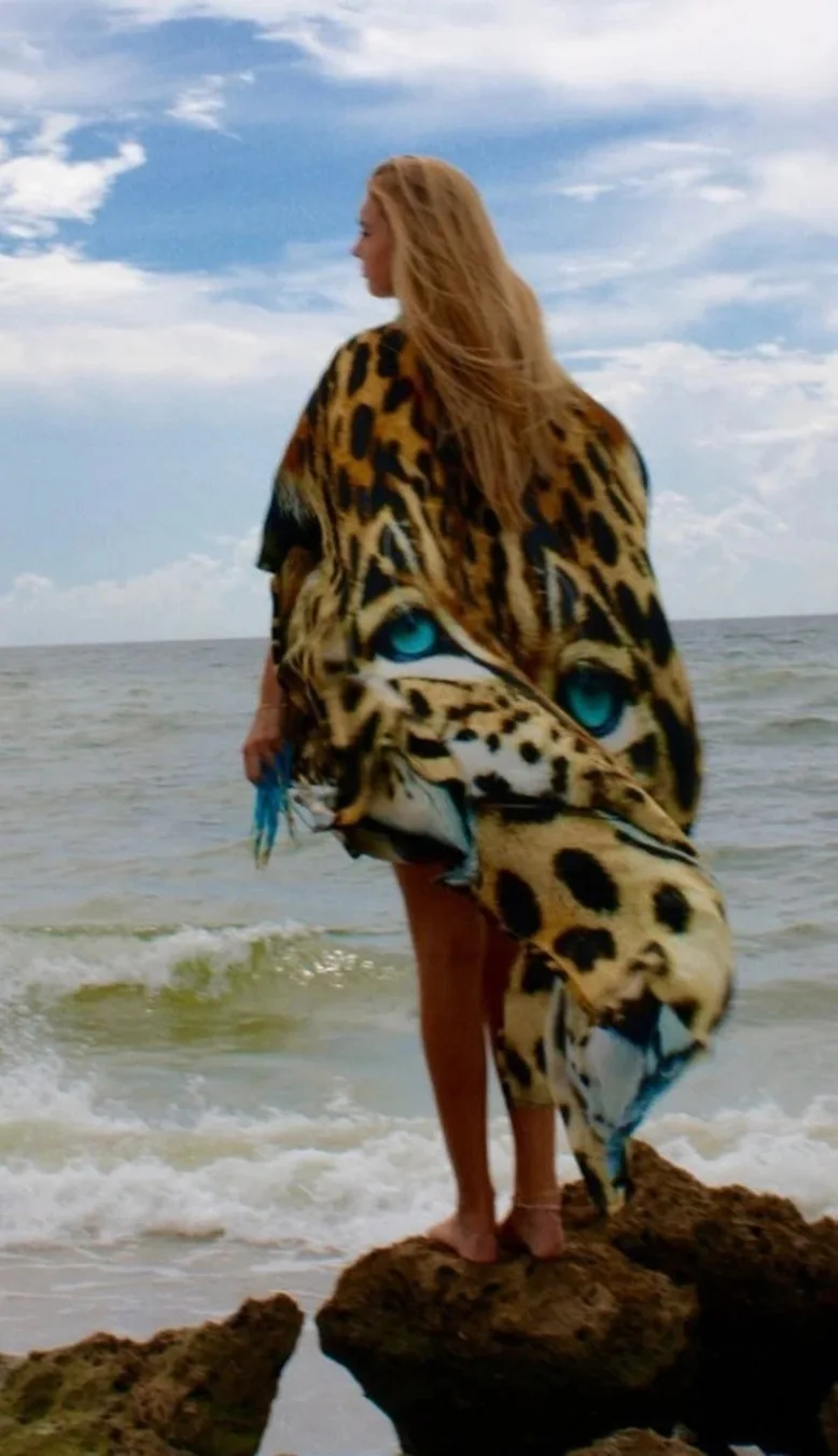 New Style Bikini Cover-Ups Tiger Print Cardigan With Belt Beach Dress Wild Sun Protection Clothing Swimwear Outer for Woman