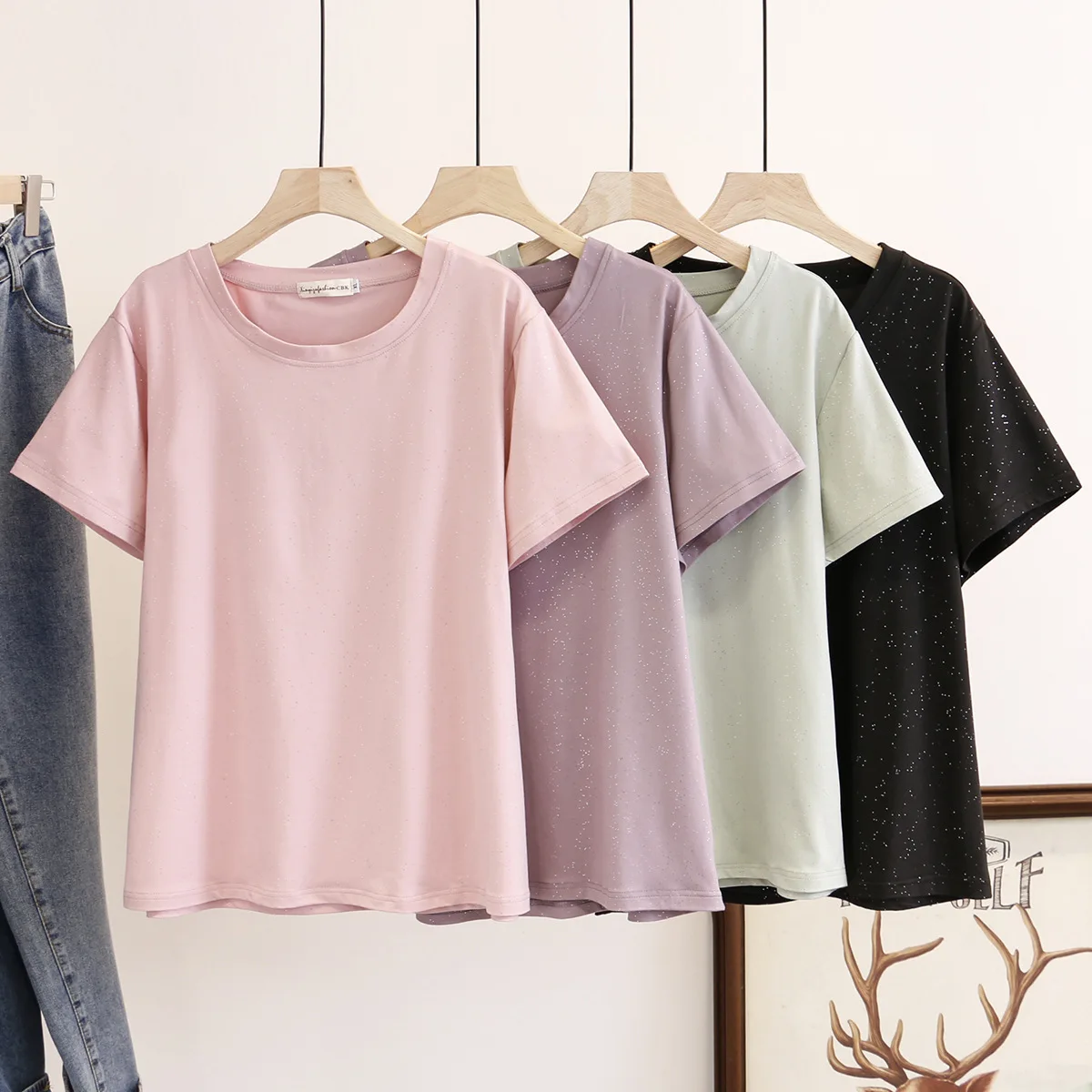 Женская летняя футболка с коротким рукавом Fil Lumiere Повседневная размера плюс