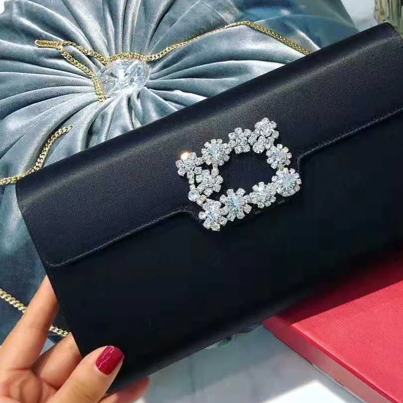 

Clutch bag 2021 new niche design one-shoulder diagonal silk rhinestone square buckle French banquet bag female