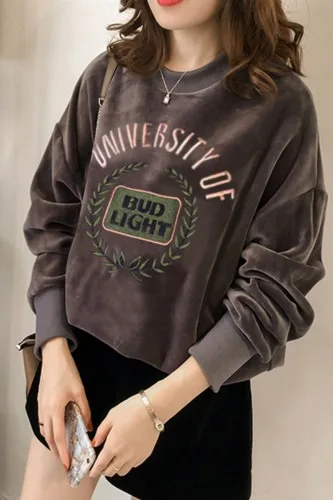 

Long Sleeve Sweatshirt Women Loose Kawaii Letter Cute Sweatshirt Embroidery Gold Velvet Clothes Plus Size Europian Clothing