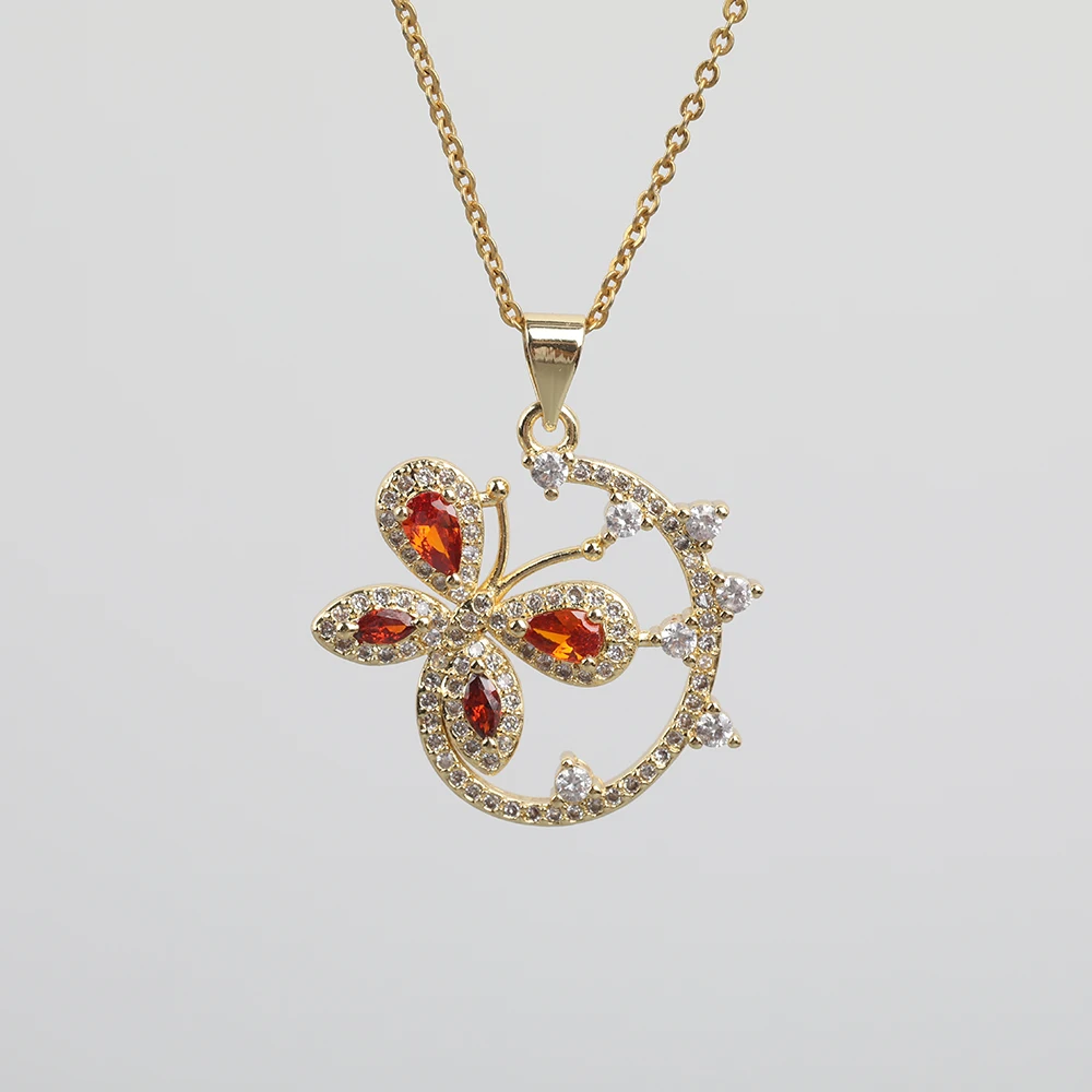 

5 10Pcs/Lot Rainbow Zirconia Butterfly Pendant Necklace Making,CZ Beautiful Butterfly Gold Charms For DIY Jewelry Accessories