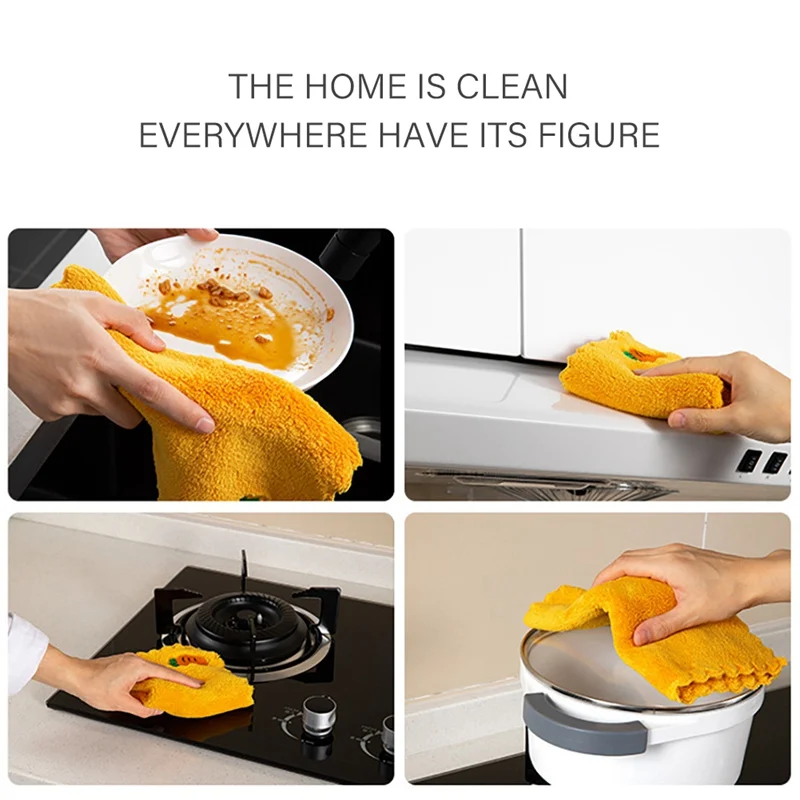 Household Coral Velvet Embroidered Rags. Kitchen Water Absorption Dishwashing Cloth Hang Rags Cleaning Cloth