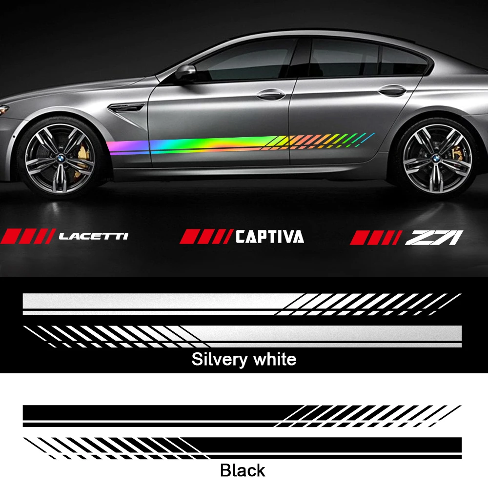 

2PCS Car Styling For Chevrolet Cruze Captiva Lacetti Aveo Niva Trax Onix Door Side Skirt Stripes Reflective Sticker