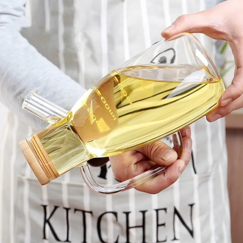 Transparent Glass Oil Bottle with Handle Scale Heat-Resistant Leak-Proof Seasoning Kitchen Tools Vinegar Sauce Container | Дом и сад