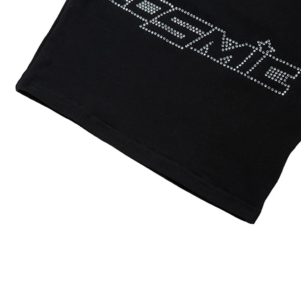 

2021 Streetwear Harajuku Women Y2K Short Sleeve Crop Top Shiny Hot Drill Rhinestone Cosmic Letter T-Shirt Navel Slim Vest Club