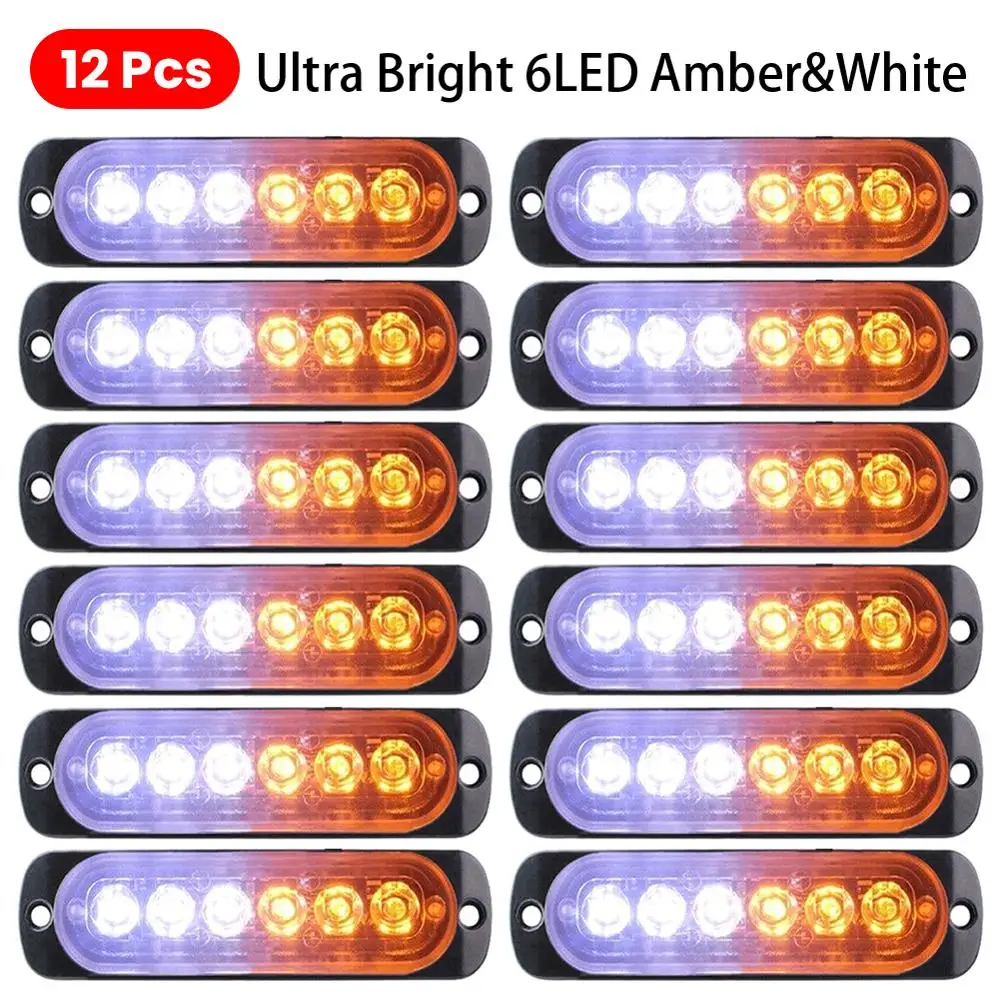 12x Янтарный/желтый мигающий стробоскоп 6LED аварийный предупреждающий сигнальный