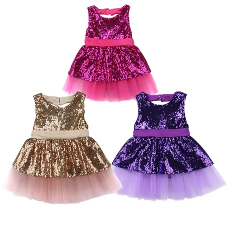 

Toddler Kids Baby Girls Dress Sequins Bowknot Backless Ball Gown Bohemian Party Mini Sequined Dresses For 2020 New Year