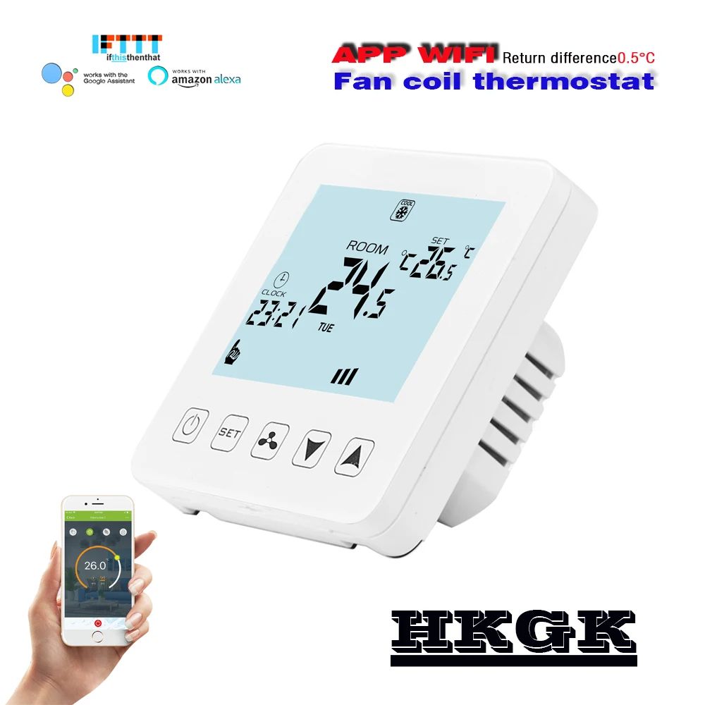 95 ~ 240VAC Голосовое управление 0 5 градусов разница 2 трубы 4 термостат Wi-Fi для фанкойл