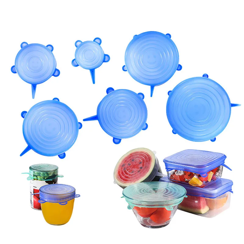 Пищевые силиконовые крышки 6 шт./компл. универсальные для посуды чашек горшков