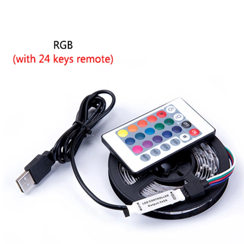 RGB With 24Keys Светодиодная лента USB 3528 DC 5 В RGB/белый/теплый белый 50 см 1 м 2 м 3 м 4 м 5 м ТВ Настольный экран фоновое смещение освещения - Испускаемый цвет: RGB With 24Keys