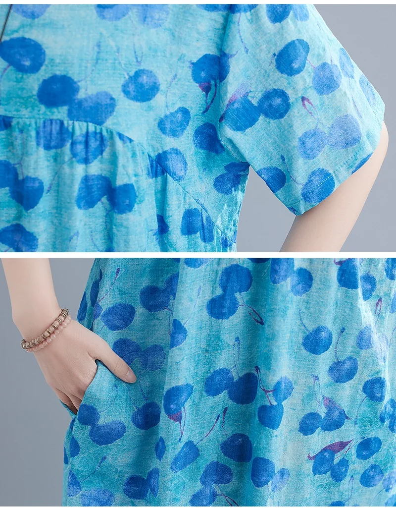 

short sleeve plus size cotton vintage floral dresses for women casual loose long woman summer dress elegant clothes 2021