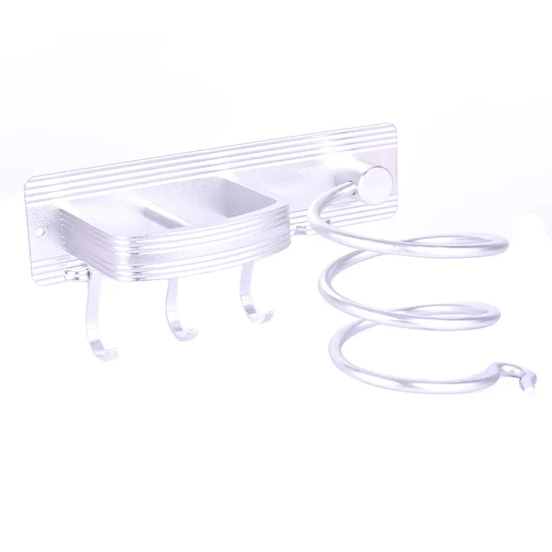 

Washroom Supplies Aluminum DIY Hair Dryer Rack Wall Mounted Hairdryer Straightener Holder Set Bathroom Shelf