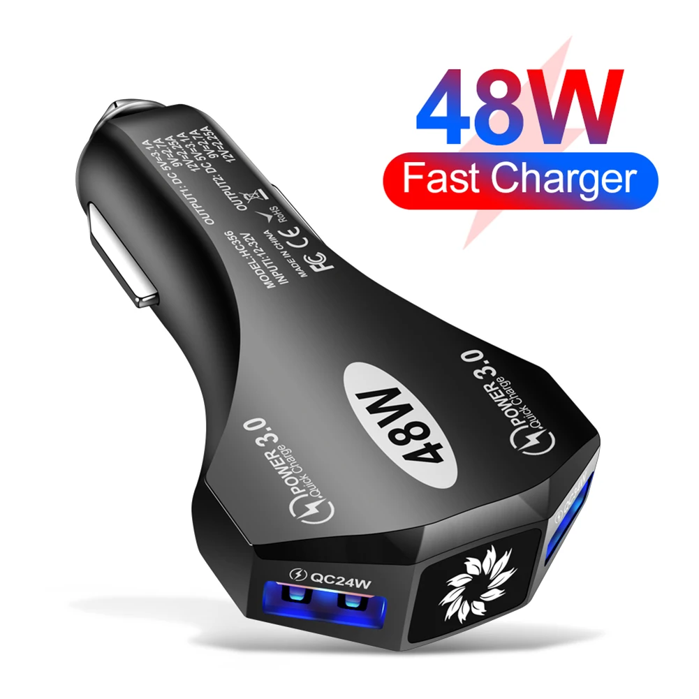 

48 Вт USB Автомобильное зарядное устройство Quick Charge QC3.0 Портативный автоматический адаптер для быстрой зарядки для вождения Регистратор iPhone ...