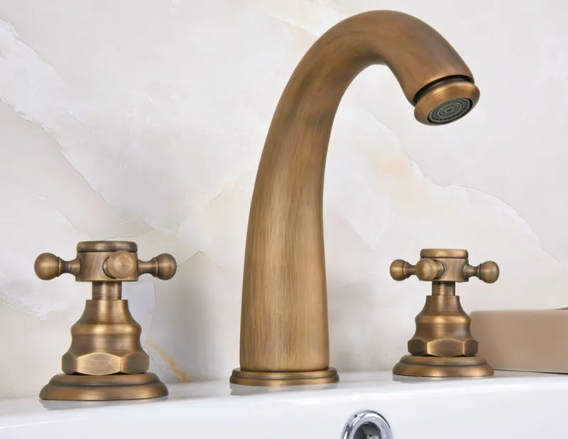 

Antique Brass Bathroom 3-Holes Widespread Bath Tub Faucet Bathroom Basin Sink Mixer Taps tan077