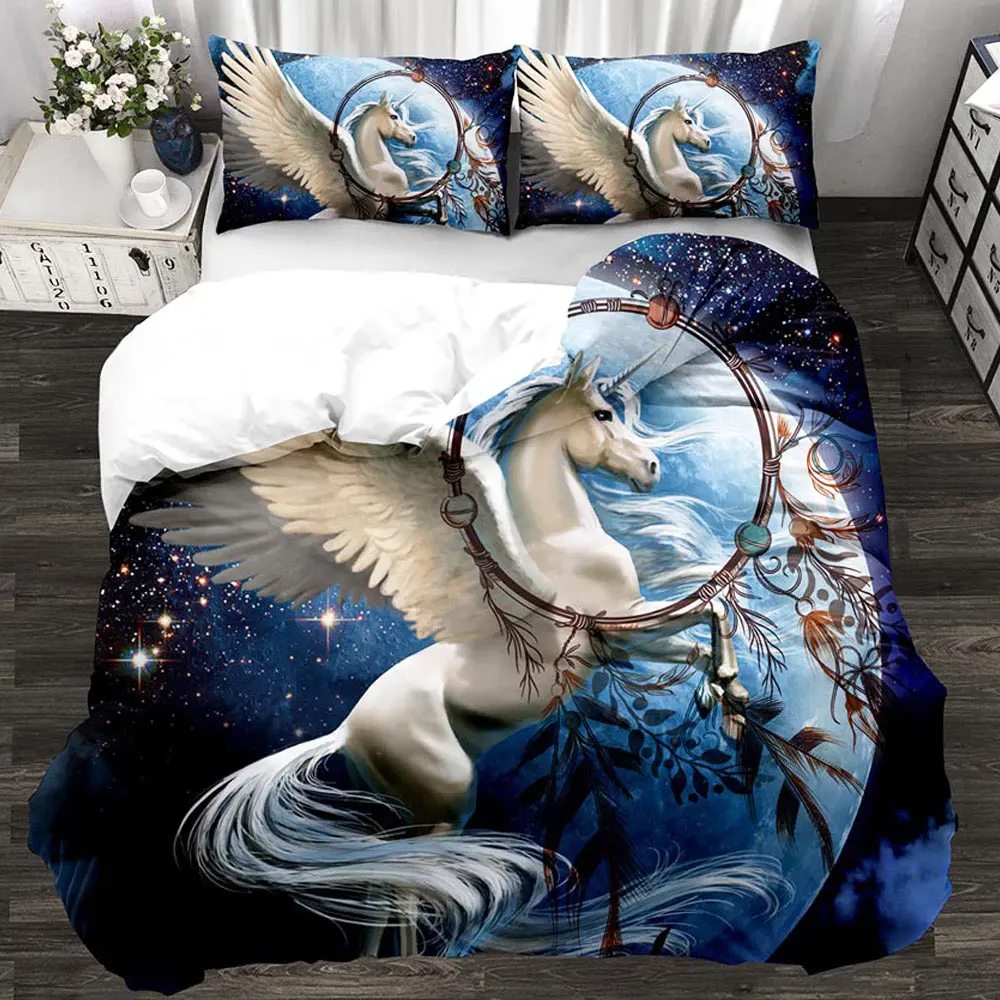 

3D Cartoon Unicorn Kids Bedding Set King Rose Floral Duvet Cover Girly Home Textiles Bedclothes 3pcs Drop Ship