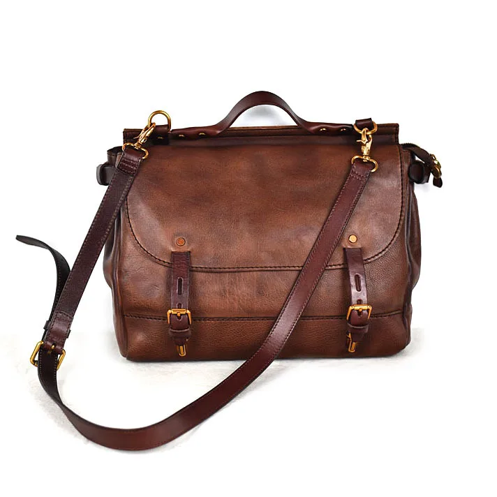 Портфель мужской из воловьей кожи саквояж-мессенджер на плечо в стиле ретро