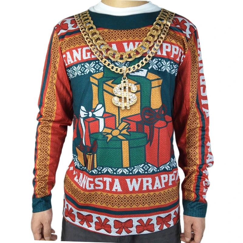 Футболка мужская с забавным 3D принтом рубашка гангста страшная Рождественская