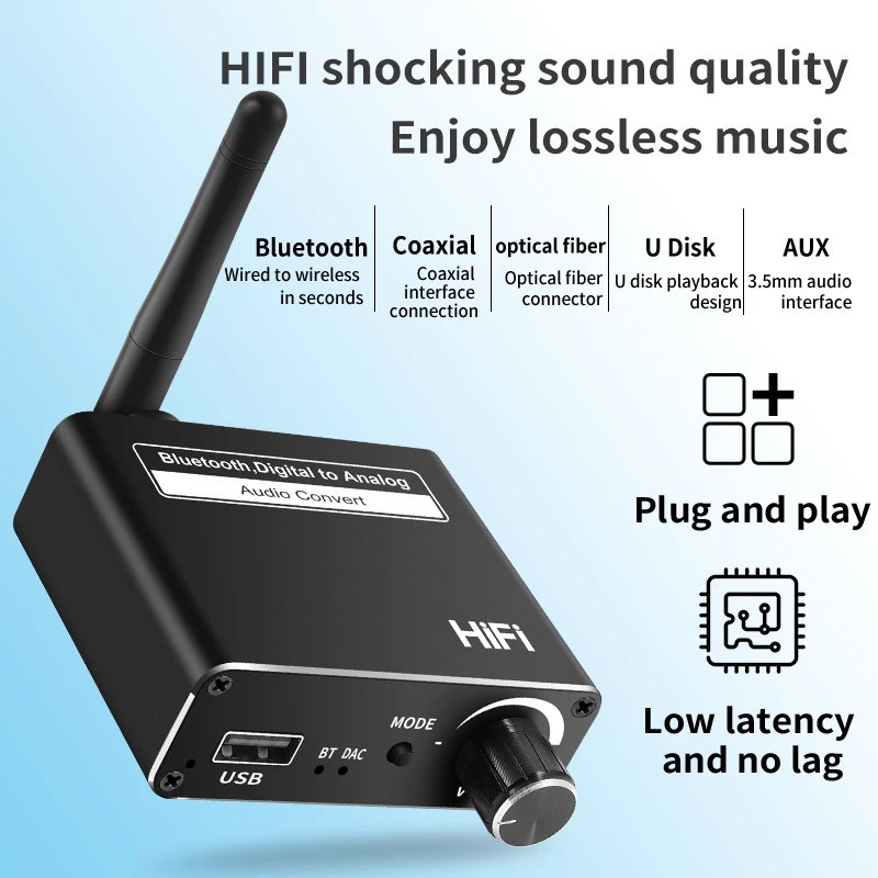 

Новинка 3 в 1 коаксиальный оптоволоконный Bluetooth-приемник 5,0 цифро-аналоговый аудио преобразователь U-диск воспроизведение AUX адаптер для ТВ П...