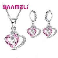 925 sterling silver bridal jewelry set heart cz crystal diamond pendant necklace earrings for women wedding anniversary gifts