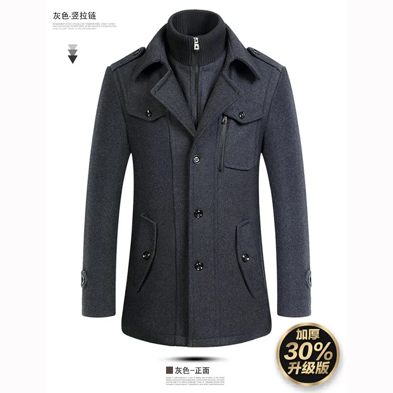 

Winter New Men Woolen Windbreaker Coat New Solid Color Single Breasted Trench Slim Fit Business Casual Wool Jacket Blends s979