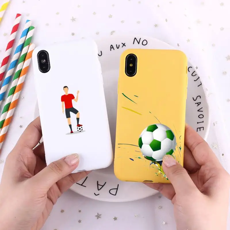 

Cartoon Football Soccer ball Phone Case Candy Color for iPhone 6 7 8 11 12 13 s mini pro X XS XR MAX Plus