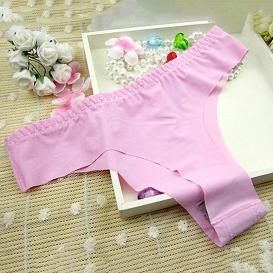 

Women's Sexy Thong ice silk underwear Pure color no trace thong underwear sotien push up
