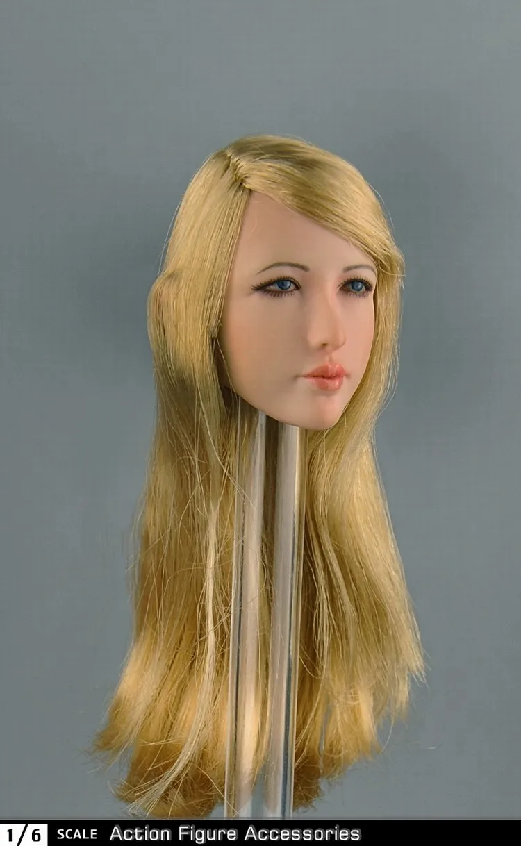 

1/6 Golden Long hair European female head carving for 12 inch action figure
