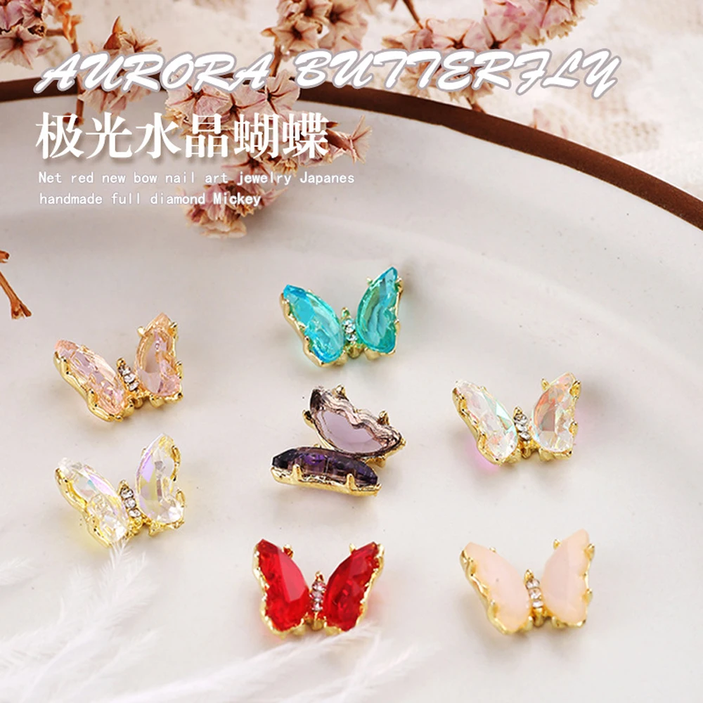 10 шт./лот украшение для ногтей с золотыми краями и бабочками 3D голографический