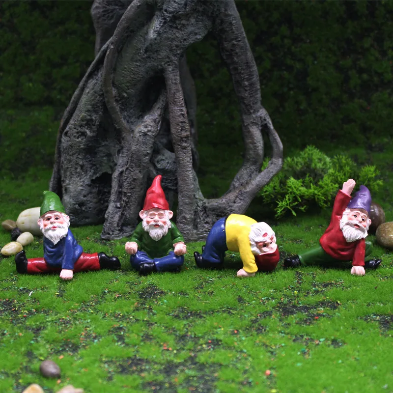 4PCs/Set Mini Drunk Gnomes Dwarf Fairy Garden Statue Miniatures Courtyard Elf Figure Resin Micro Landscape Figurine Ornament images - 6