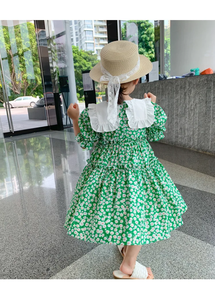 

2021 Girls Summer Lapel Printed Princess Dress Kids Clothes