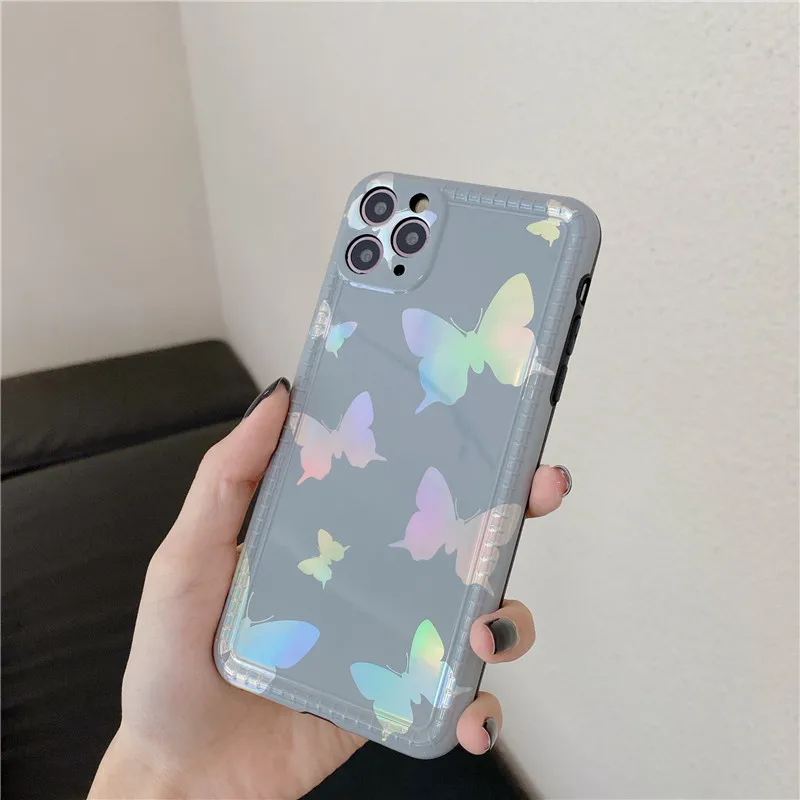 Роскошный противоударный чехол для телефона с лазерной бабочкой iPhone 11 Pro Max 7 8 Plus SE