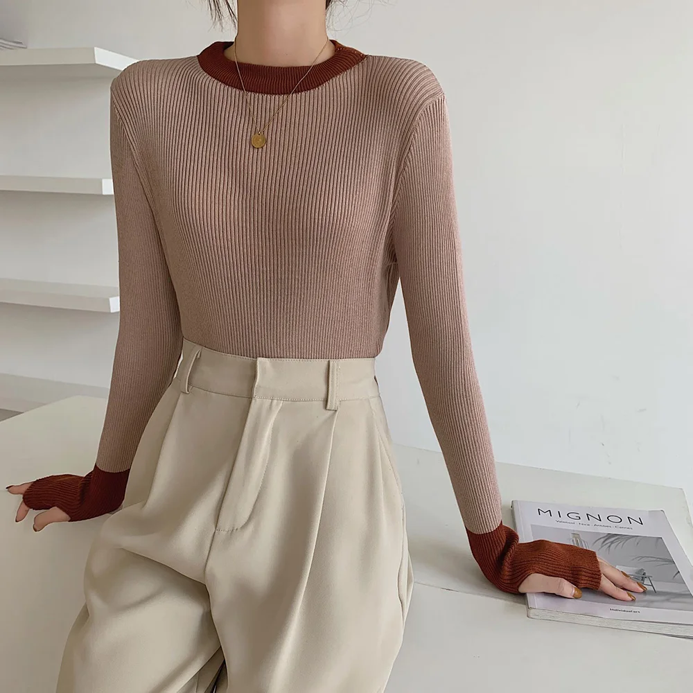 Croysier зима 2021 модная женская одежда контрастного цвета повседневный пуловер