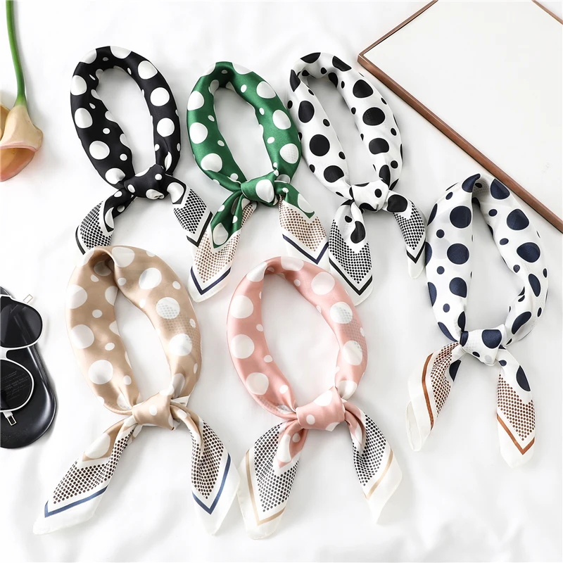 Женский шелковый шарф квадратный дизайнерский шейный платок в горошек для офиса