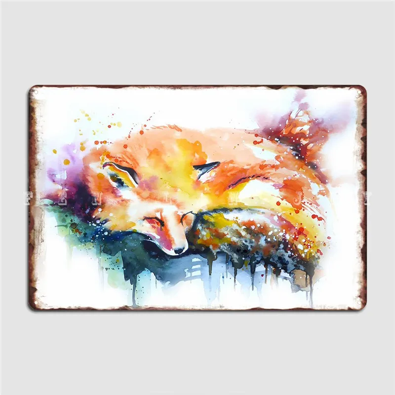 

Sleeping Fox Metal Plaque Poster Wall Mural Kitchen Designing Plaques Tin Sign Posters