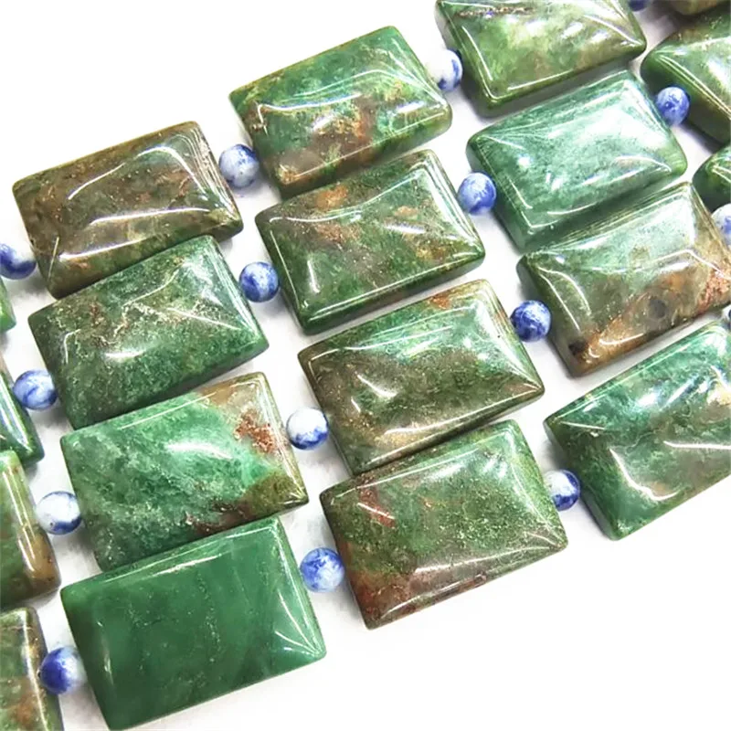 

7PCS Nature African Jade Stone And Blue Agate Beads Rectangel Shape Size 15X20MM 13X18MM Loose DIY Jewelry Findings Wholesales