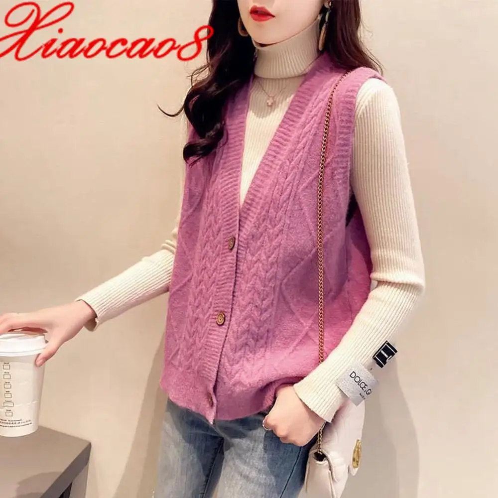 

Весенне-осенний женский Однотонный свитер с v-образным вырезом, жилет большого размера в Корейском стиле, свободные куртки без рукавов, паль...