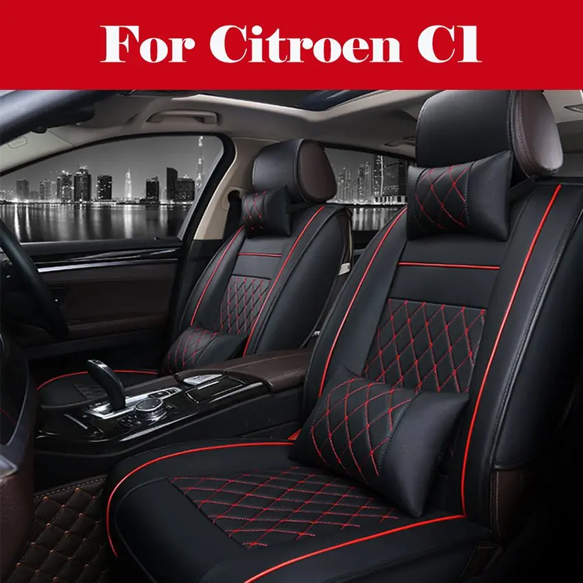 

Black PU Leather Car Seat Covers Sit Cushion Protect Set + Pillows Universal Seat cushion For Citroen C1