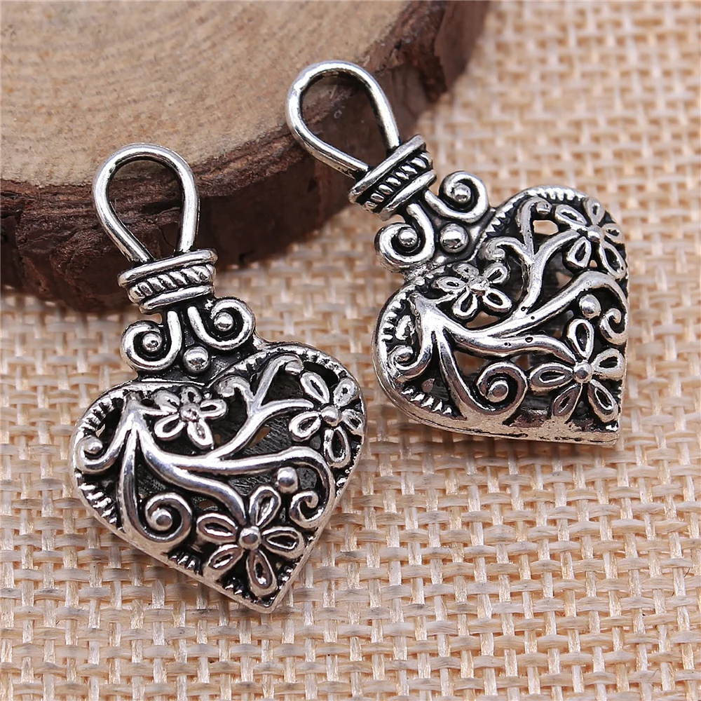 

19pcs 31x19x9mm antique silver Retro stereo hollow flower heart shape charms diy retro jewelry fit Earring keychain pendant