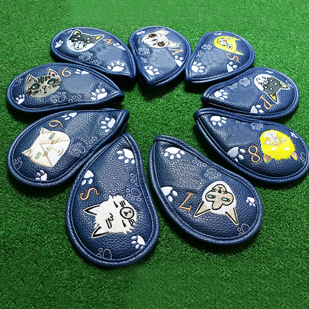 

9pcs Golf Head Cover Number PU Leather Waterproof Portable Cartoon Animal Gift Putter Protector Universal Accessories Dustproof