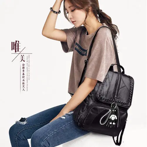 

Backpack 2021 new backpack genuine leather touch feel large capacity Korean fashion all-match schoolbag