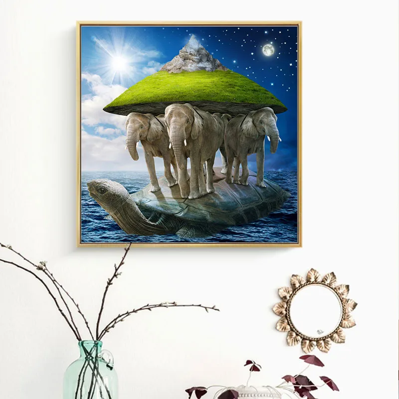 Постер на холсте с изображением слона черепахи гор|Рисование и каллиграфия| |