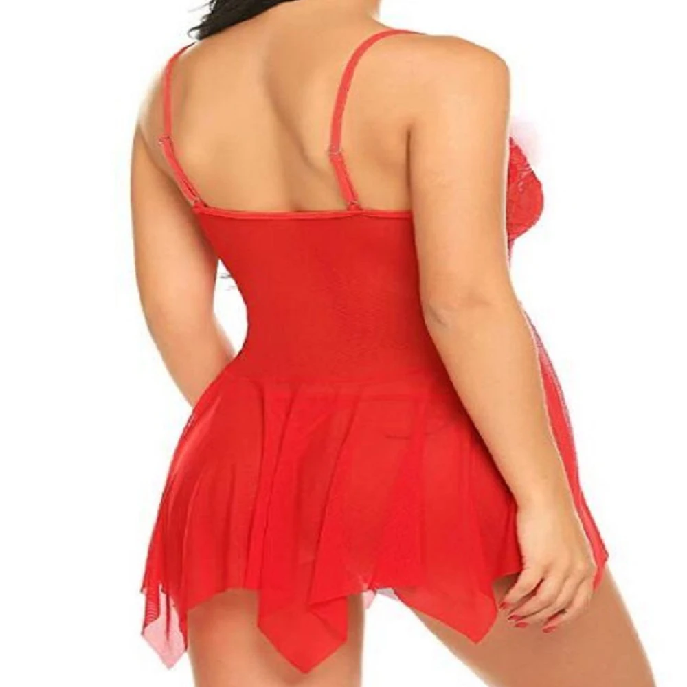 Sale Women Sexy Lace Lingerie Femme Summer Red Nightdress Suspender V-Neck Underwear Ladies Sheer Gown Nighty Sleepwear D30 |