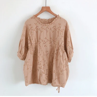 

Summer New O Neck Hollow Embroidery Top Women Solid Tops Casual Daily Wear Airuibao23