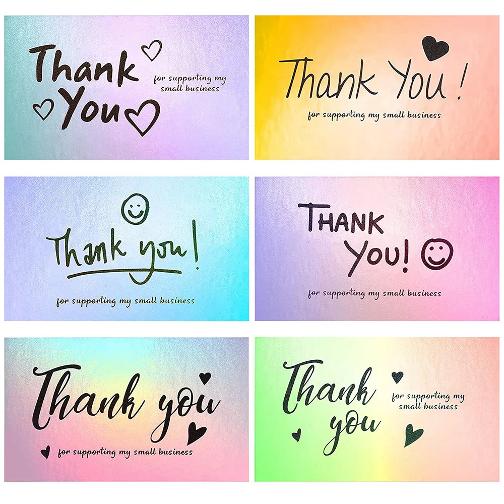 

50pcs 5*9cm Multiple Styles Laser Thank You Cards for Supporting My Small Business Order Shopping Purchase Thanks Greeting Card