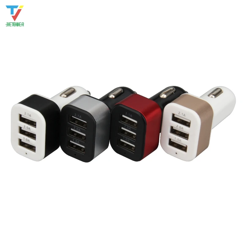 

Aluminum alloy square Car Charger 3USB Vehicle Charging Head 1A+2A+2.1A For Mobile Tablet MP3 wholesale cheap 50pcs/lot