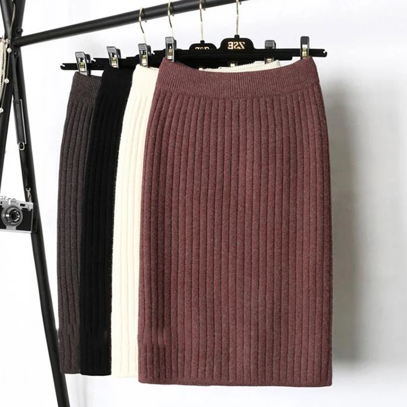 

Thick slit knit half-length skirt bag hip one-step skirt female mid-length 2020 autumn and winter new mid-skirt woolen skirt