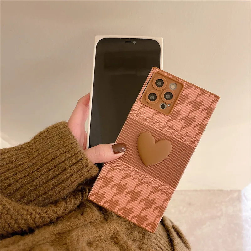 3D квадратный чехол для телефона с сердечками iphone 13 12 Pro MAX 11Pro XS XR X 7 8 Plus мягкая