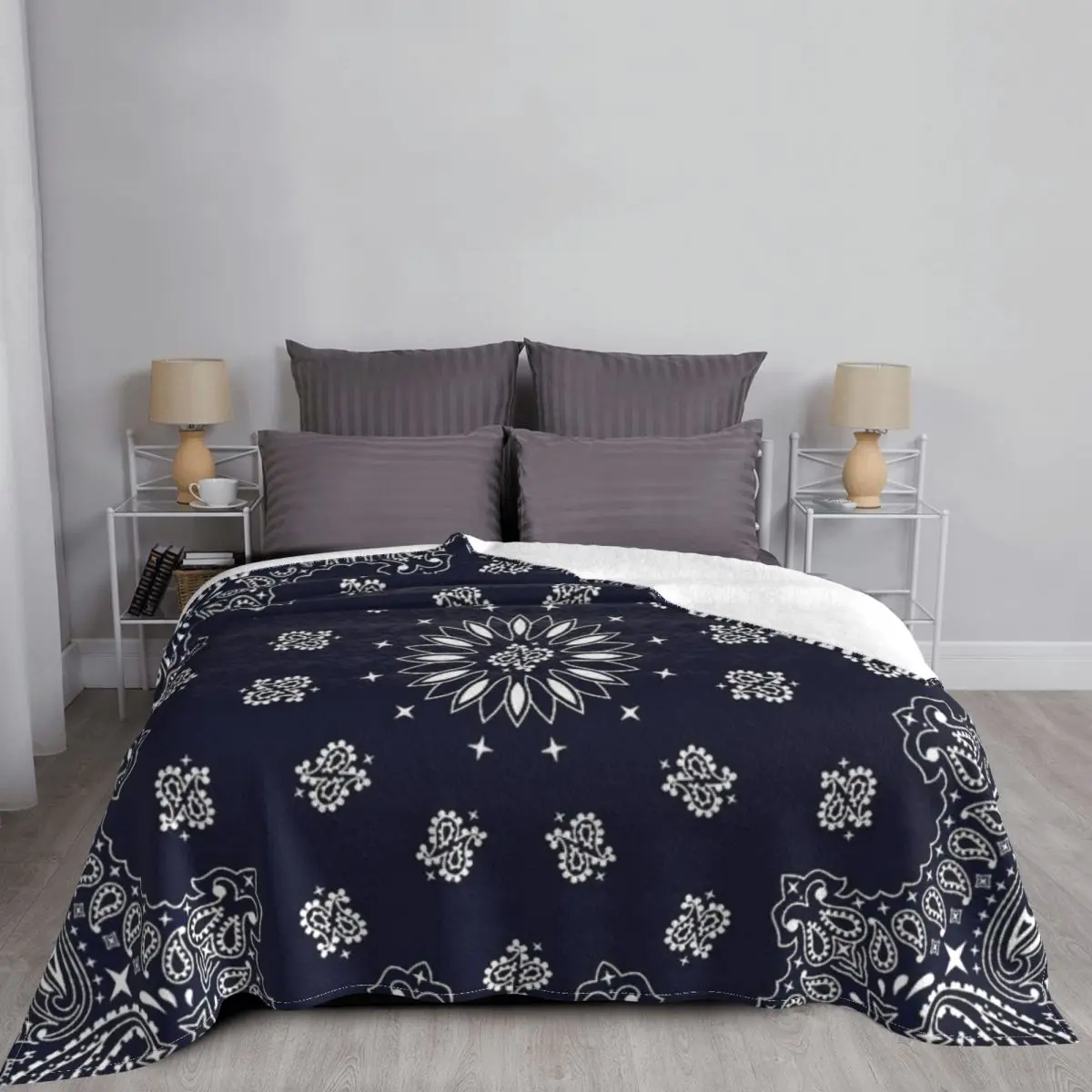 Bandana-Manta azul marino para cama, edredones a cuadros para sof&aacute;, manta de verano para camas-5